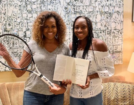 Michelle Obama post photo posing with tennis phenom Coco Gauff. (Michelle Obama/Instagram)