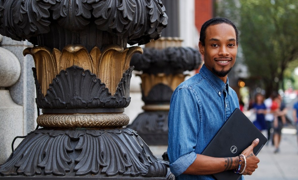 Hadi Shakuur, CEO and founder of Muzbnb, poses for a photograph Friday, Aug. 2, 2019, in Washington. (AP Photo/Alex Brandon)