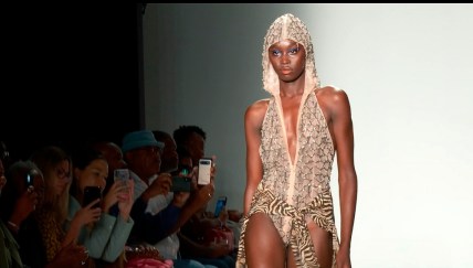 This Sept. 8, 2019 photo taken from video shows the latest fashion by LaQuan Smith being modeled during Fashion Week in New York, Sunday, Sept. 8, 2019. (AP Photo/Aron Ranen) thegrio.com