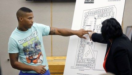 Victim Botham Jean's neighbor Joshua Brown, left, answers questions from Assistant District Attorney LaQuita Long, right, while pointing to a map of the South Side Flats where he lives, while testifying during the murder trial of former Dallas Police Officer Amber Guyger, in Dallas. Authorities say that Brown was killed in a shooting Friday, Oct. 4. (Tom Fox/The Dallas Morning News via AP, Pool) thegrio.com