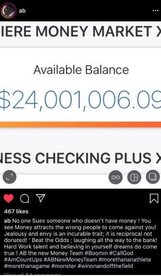 Antonio Brown Posts Screenshot Of 24 Million Balance In His Bank Account 6391