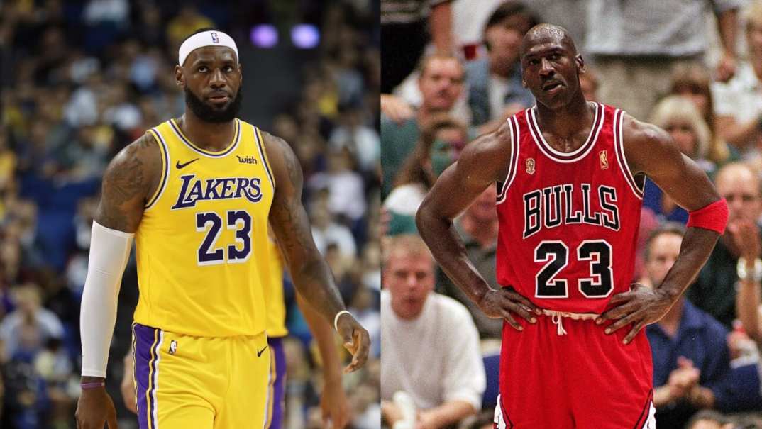 NBA players LeBron James and Michael Jordan