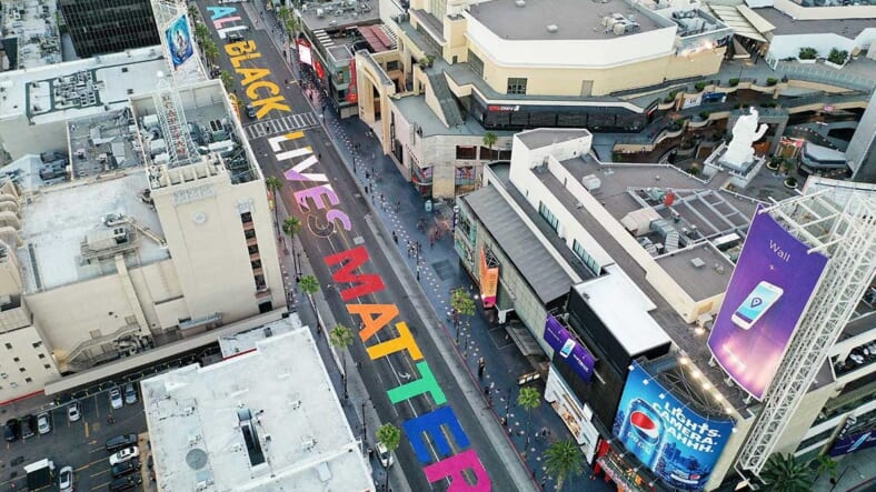 All black lives matter painted on Hollywood street