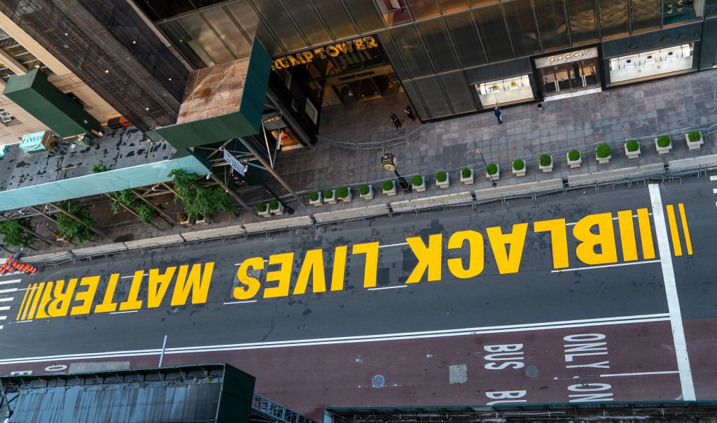 Black Lives Matter Mural Painted On Street In Front Of Trump Tower