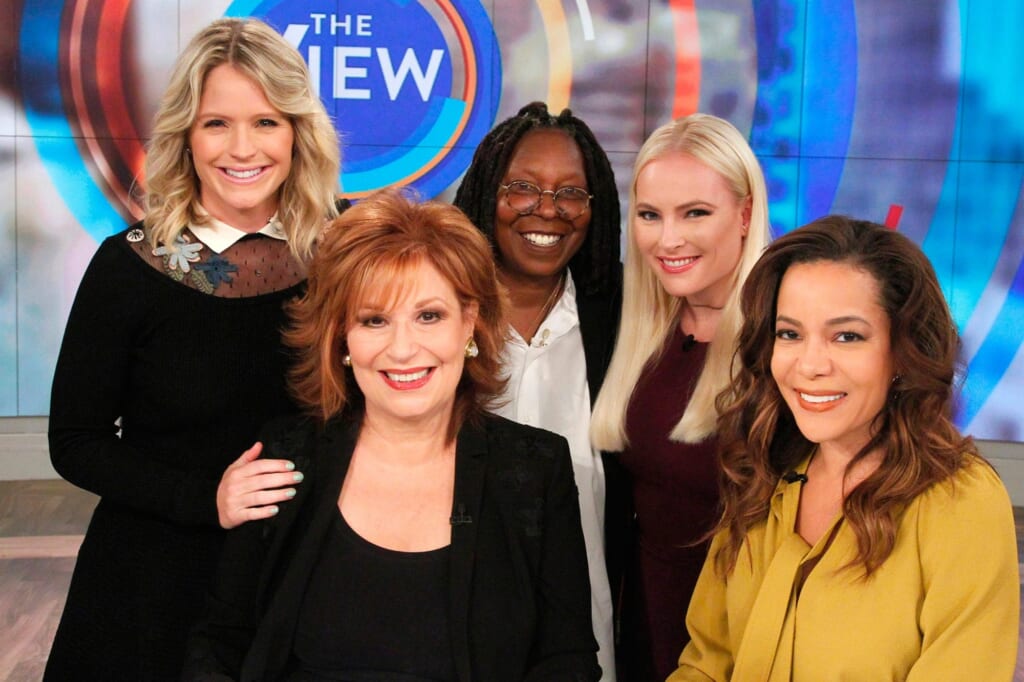 Co-hosts of ‘The View’ Sara Haines, Joy Behar, Whoopi Goldberg, Meghan McCain and Sunny Hostin