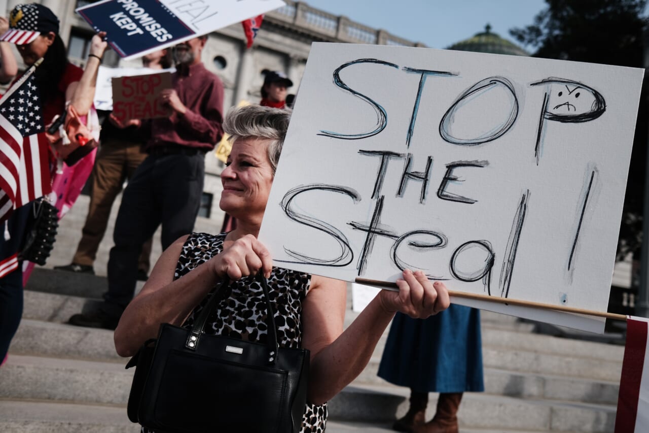 Trump Supporters Hold "Stop The Steal" Protest At Pennsylvania State Capitol