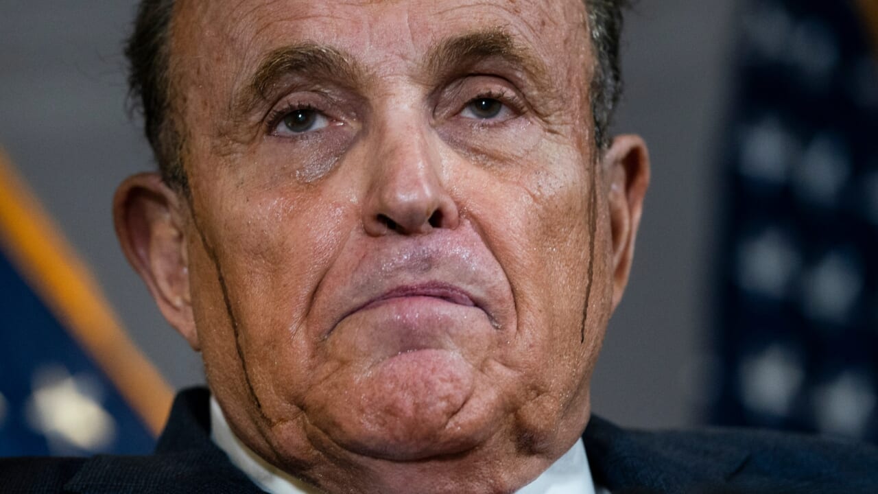 Donald Trump lawyer Rudy Giuliani sweats off his hair dye 