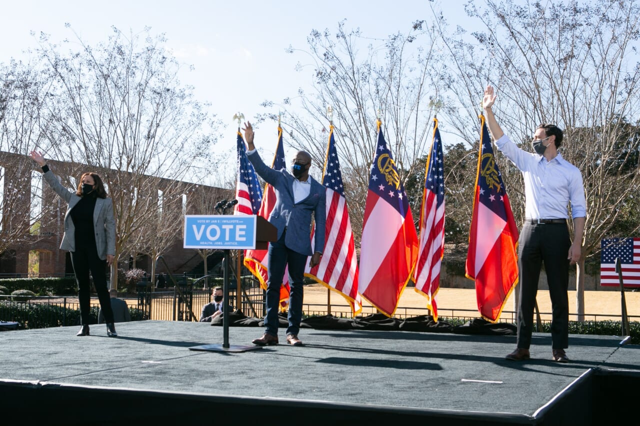 Vice President-Elect Kamala Harris Campaigns For Democratic GA Senate Candidates