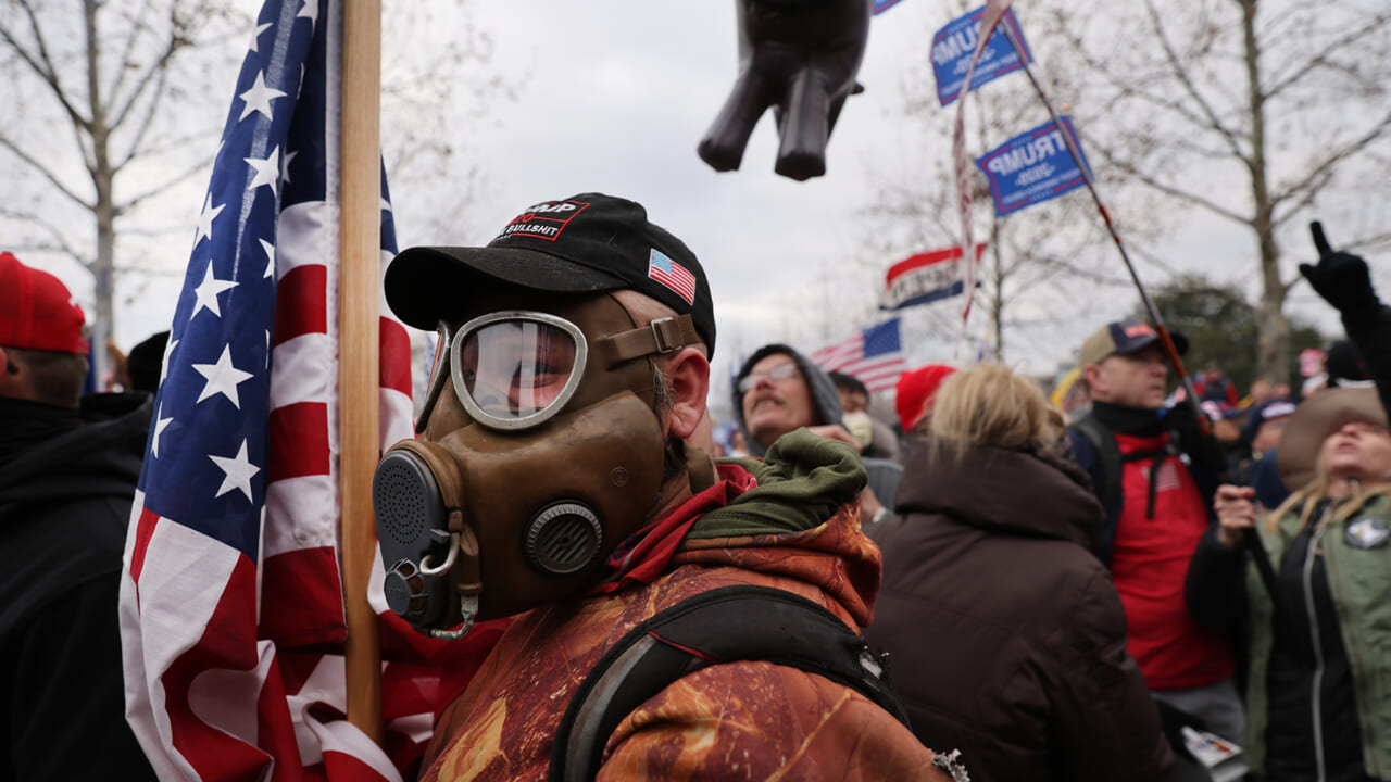 Trump supporters gather outside the U.S. Capitol building following a "Stop the Steal" rally on January 6, 2021