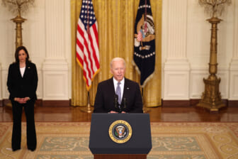 U.S. President Joe Biden, joined by U.S. Vice President Kamala Harris