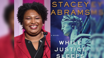 Stacey Abrams and the cover of her new novel "When Justice Sleeps."