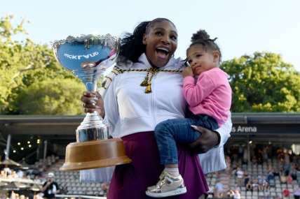 Serena Williams teaches Olympia to play tennis with skills ‘grandpa taught me’