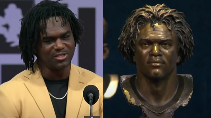 Edgerrin James gives his speech at his Hall of Fame induction