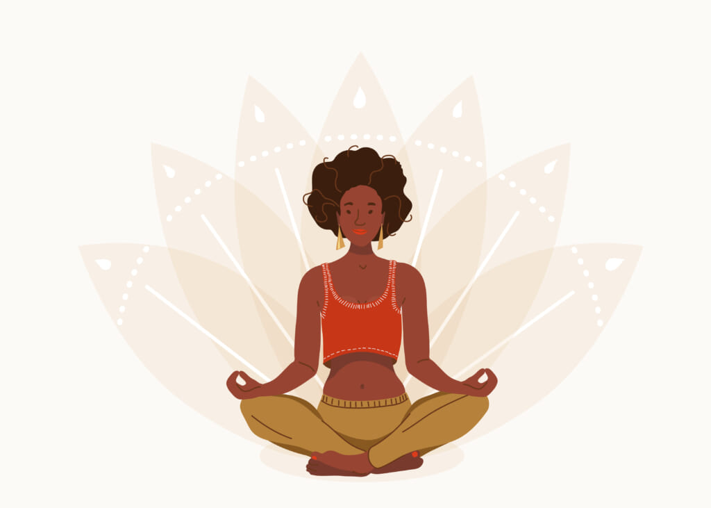 Black woman sitting in yoga lotus pose