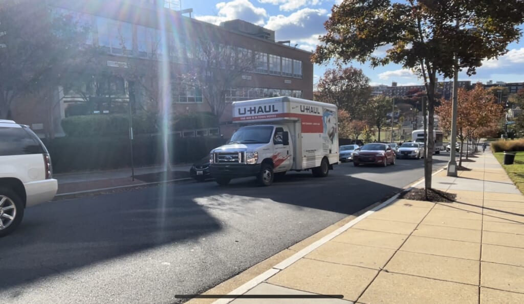 U-Haul truck on the campus of Howard University