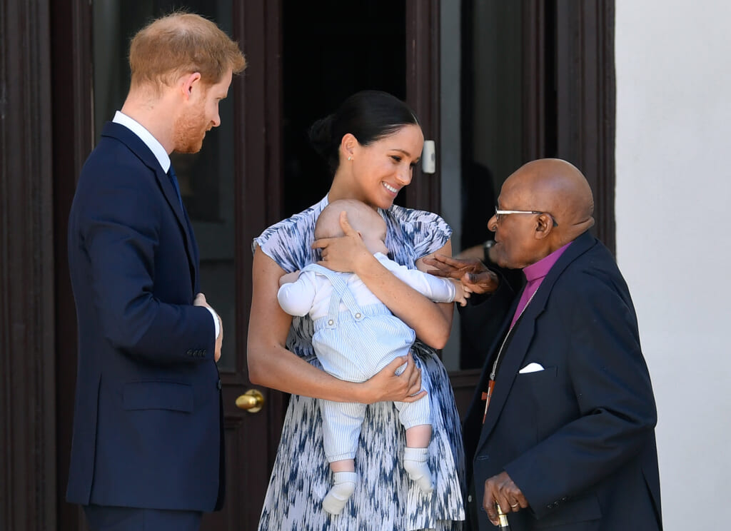 Prince Harry and Meghan Markle with Desmond Tutu