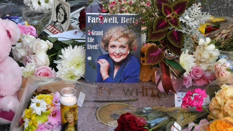 Flowers Placed On The Hollywood Walk Of Fame Star Of Late Actress Betty White