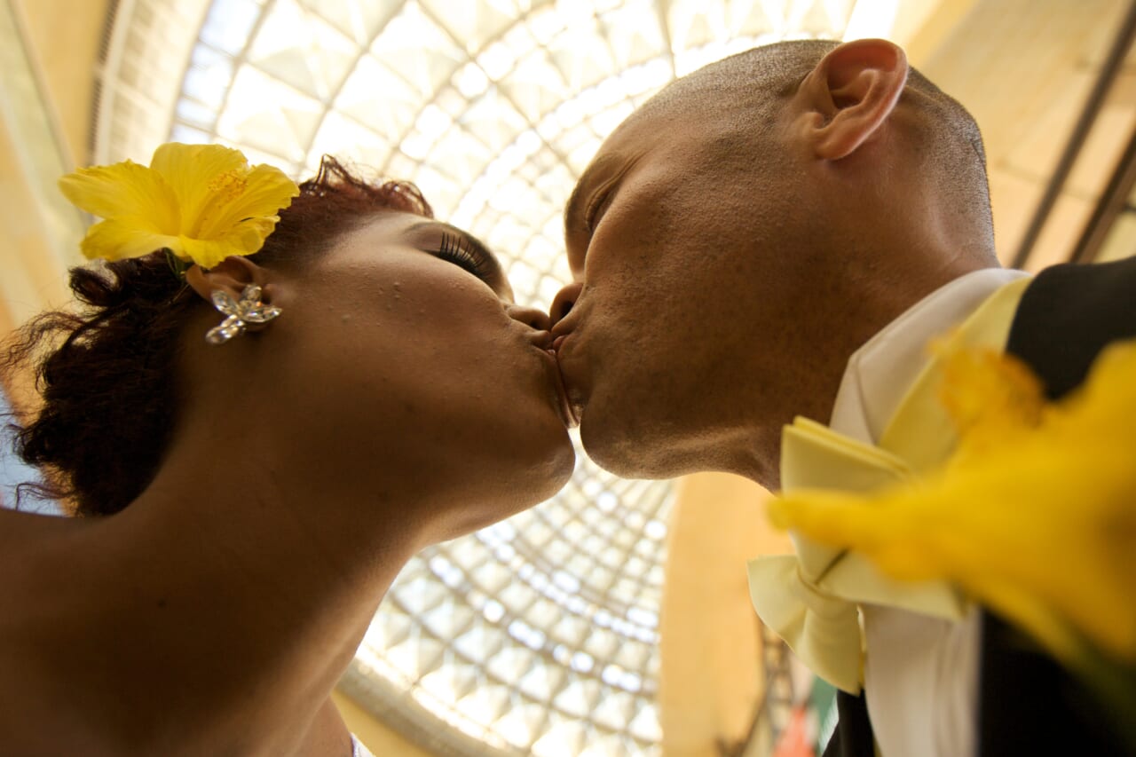 Bride and Groom Kissing