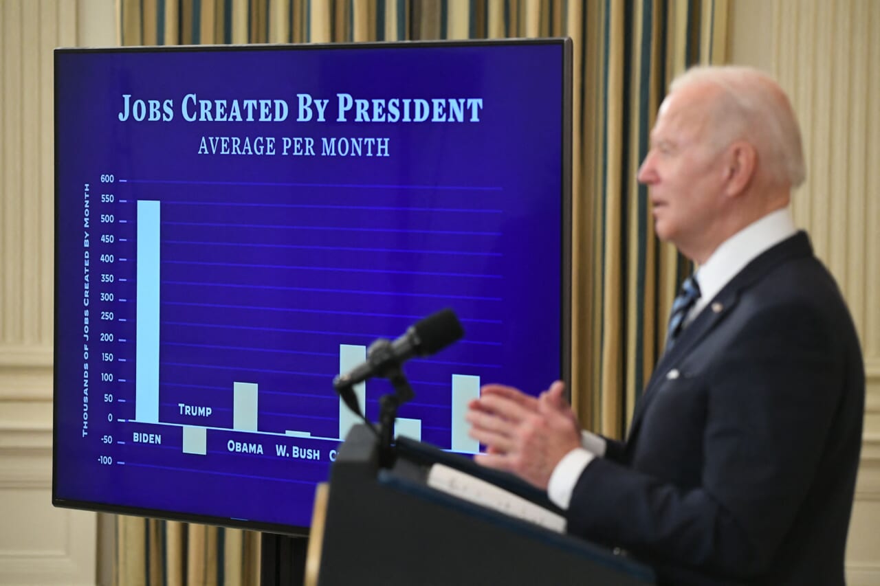 President Joe Biden speaks about the January jobs report