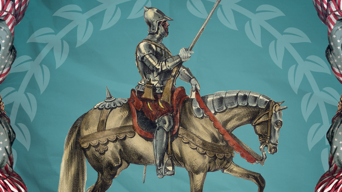 An illustration of a knight on a horse