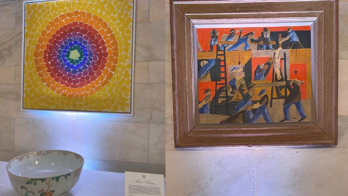 Alma Thomas and Jacob Lawrence paintings at White House Black History Month exhibit.