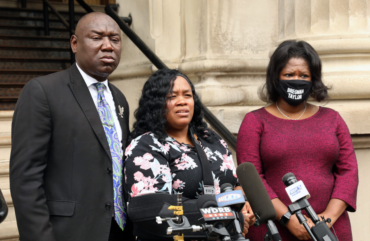 Attorney Benjamin Crump, Breonna Taylor's mother Tamika Palmer and co-counsel Lonita Baker