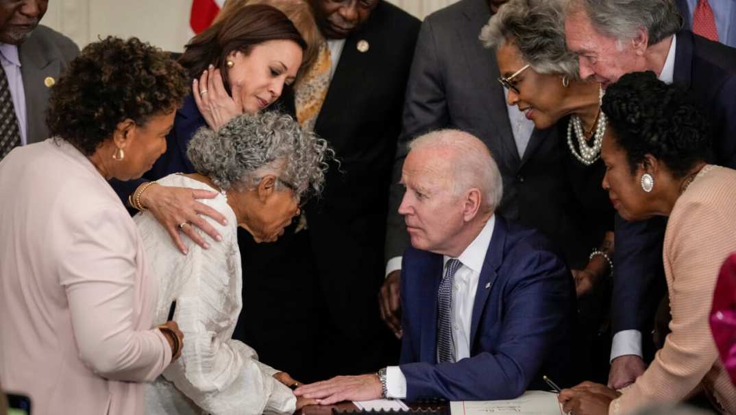 Activist Opal Lee speaks to President Joe Biden