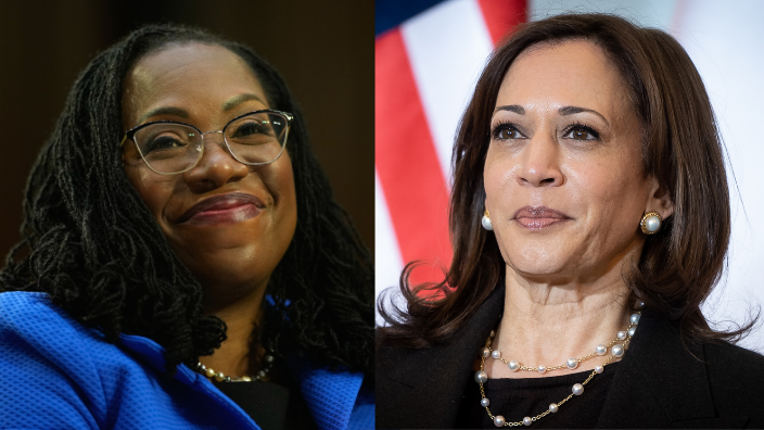 Supreme Court nominee Ketanji Brown Jackson and Vice President Kamala Harris