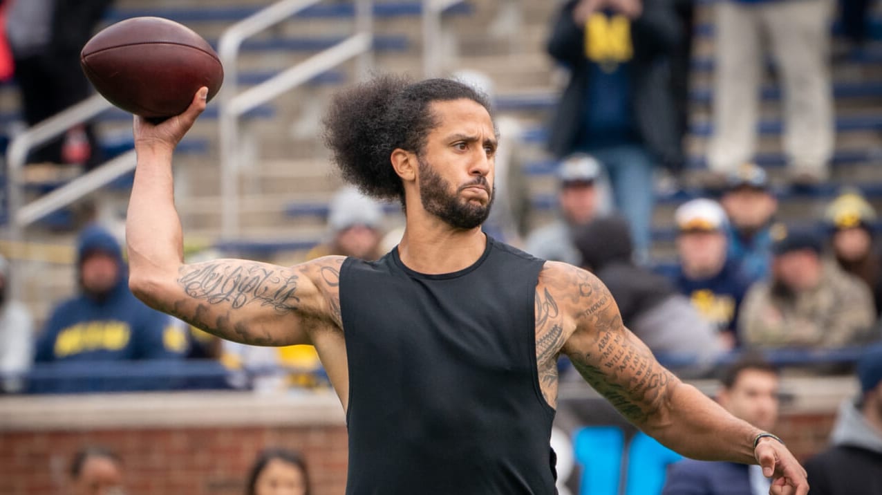 Colin Kaepernick participates in a throwing exhibition