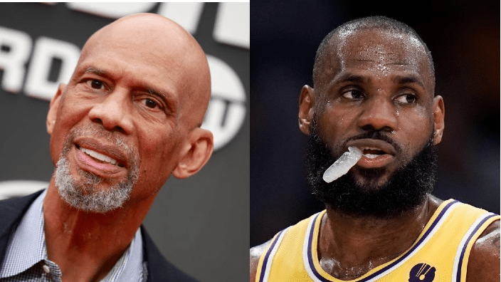 Basketball stars Kareem Abdul-Jabbar and LeBron James