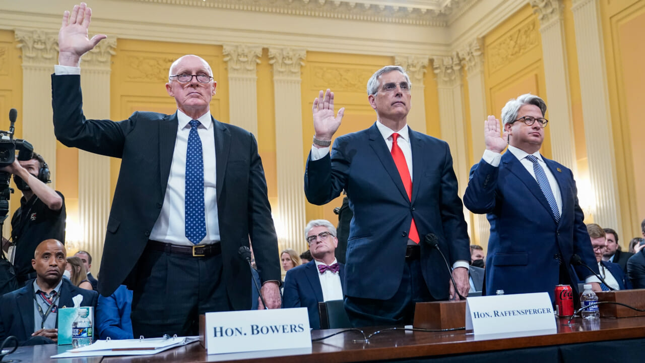 Arizona House Speaker Rusty Bowers, Georgia Secretary of State Brad Raffensperger and COO Gabriel Sterling