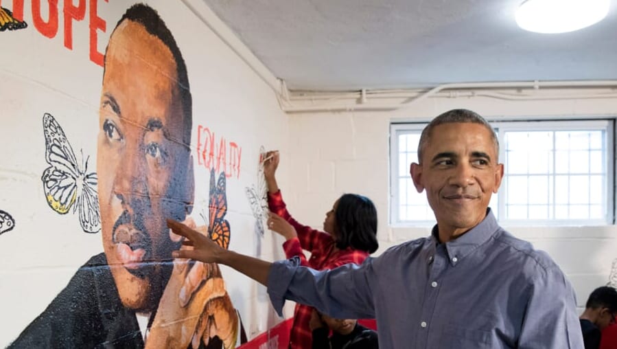 US President Barack Obama participates in service event for Martin Luther King Jr. Day