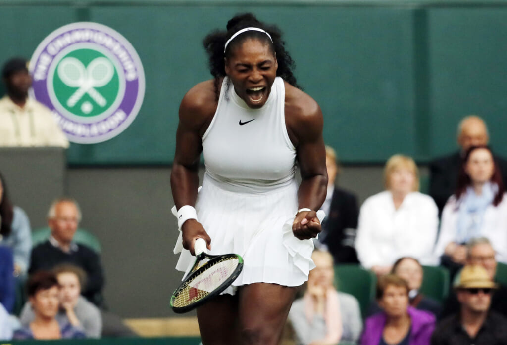 Tennis player Serena Williams holding a racket