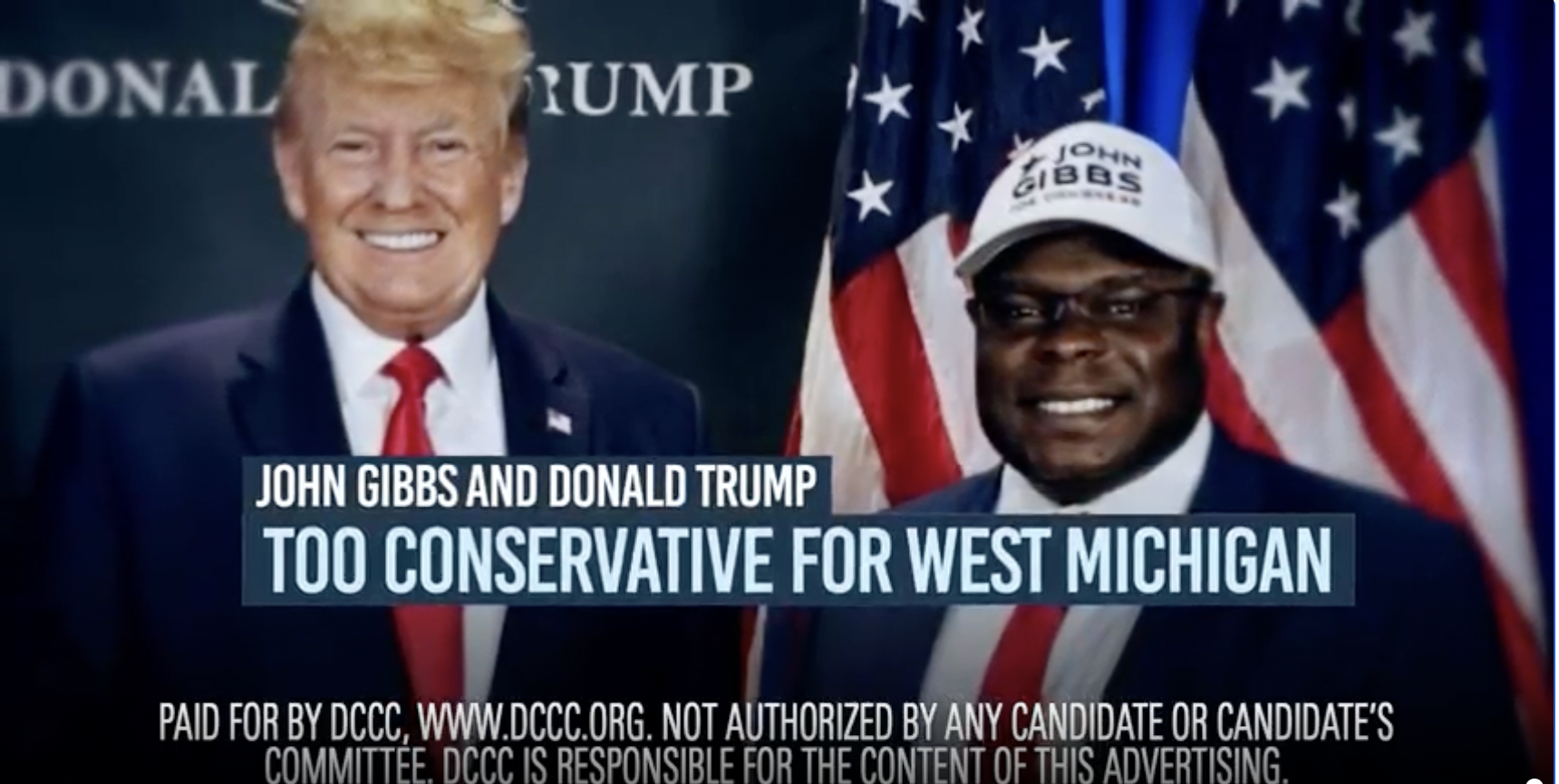 An ad featuring former President Donald Trump and Michigan Republican candidate John Gibbs