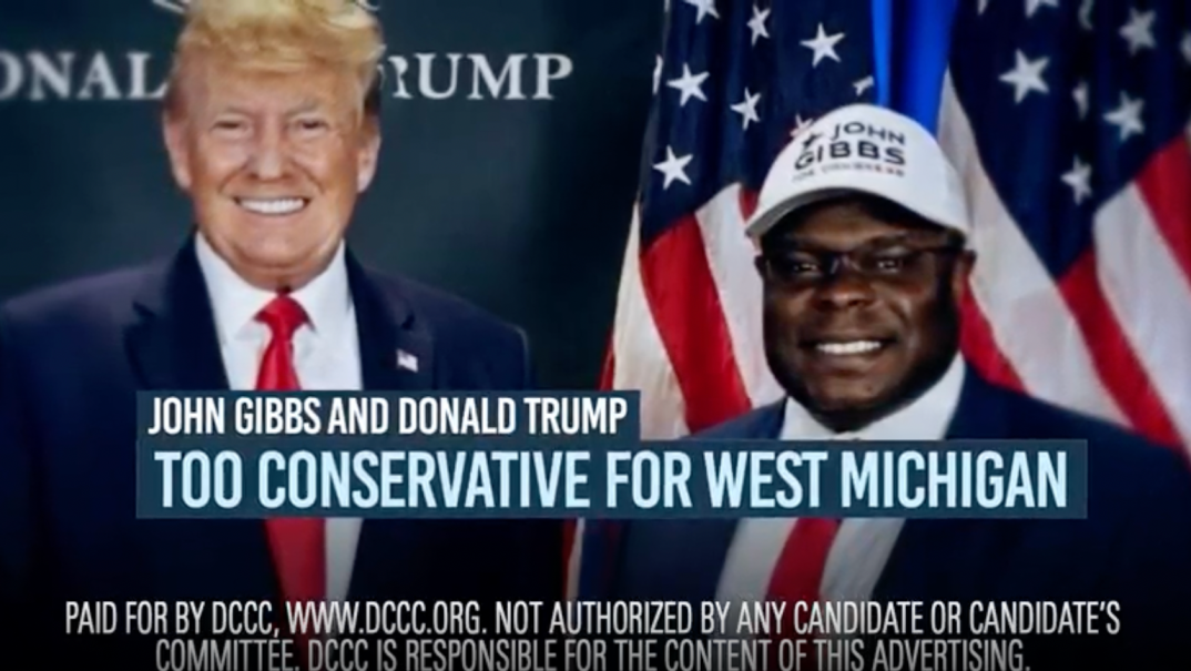 An ad featuring former President Donald Trump and Michigan Republican candidate John Gibbs