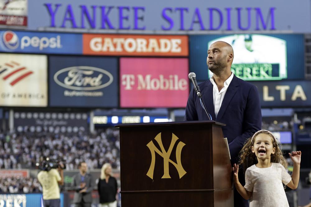 Derek Jeter's 3 Daughters Join Him At Yankee Stadium During