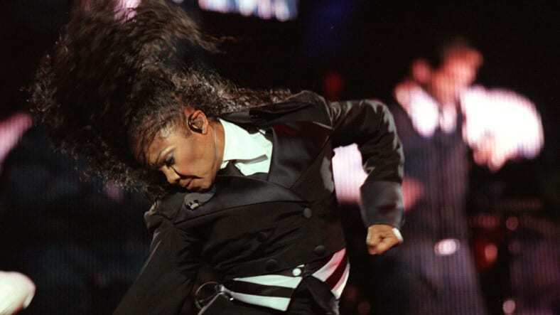 Janet Jackson performing an outdoor concert at Er
