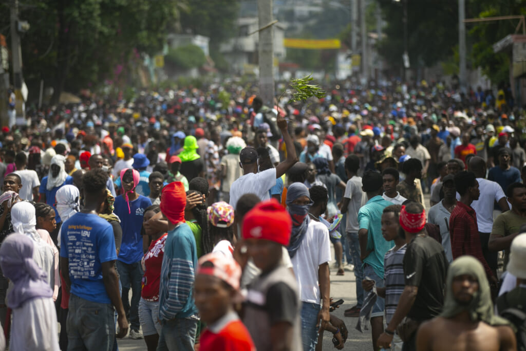 Demonstrators fill the streets during a protest