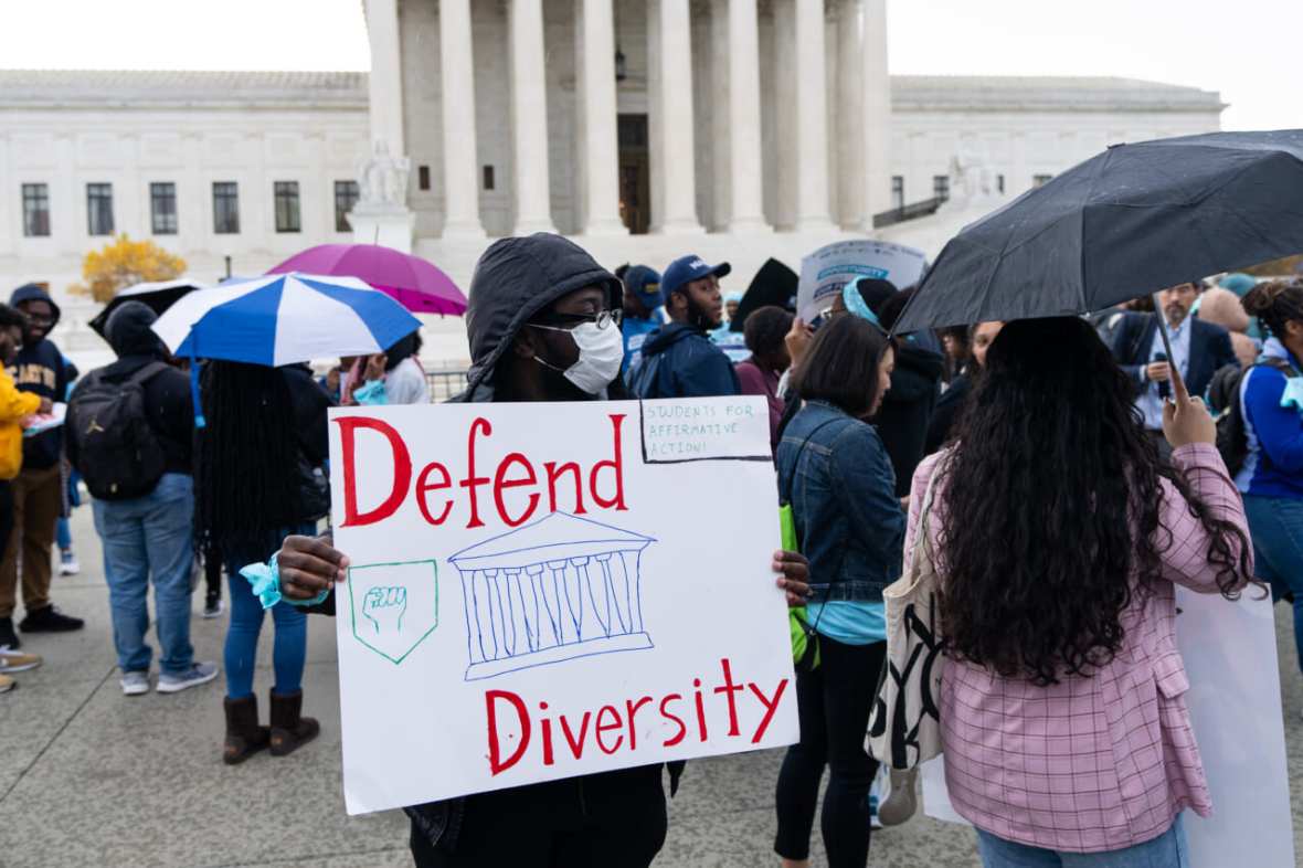 Protesters gather in front of the U.S. Supreme Court