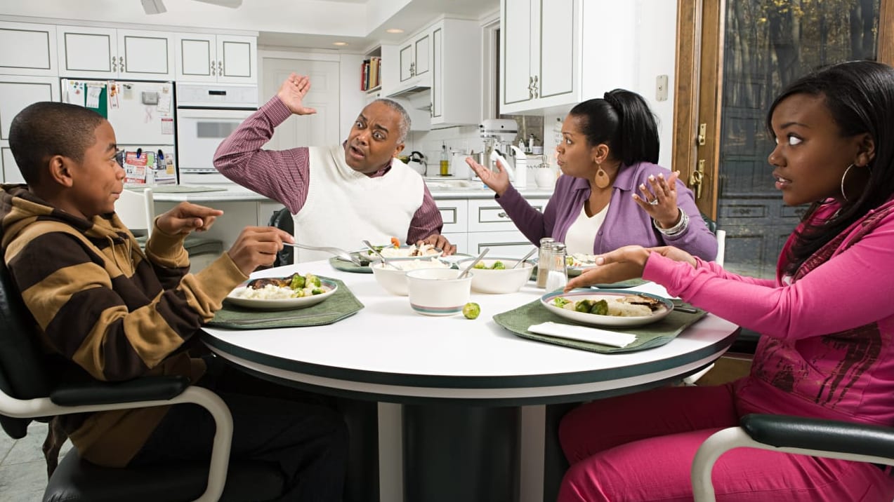 A family around a kitchen table