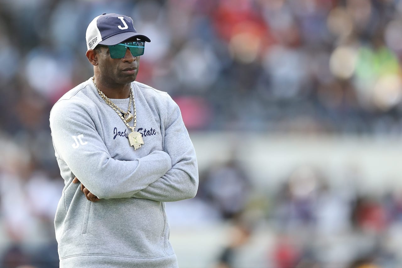 Head coach Deion Sanders of the Jackson State Tigers