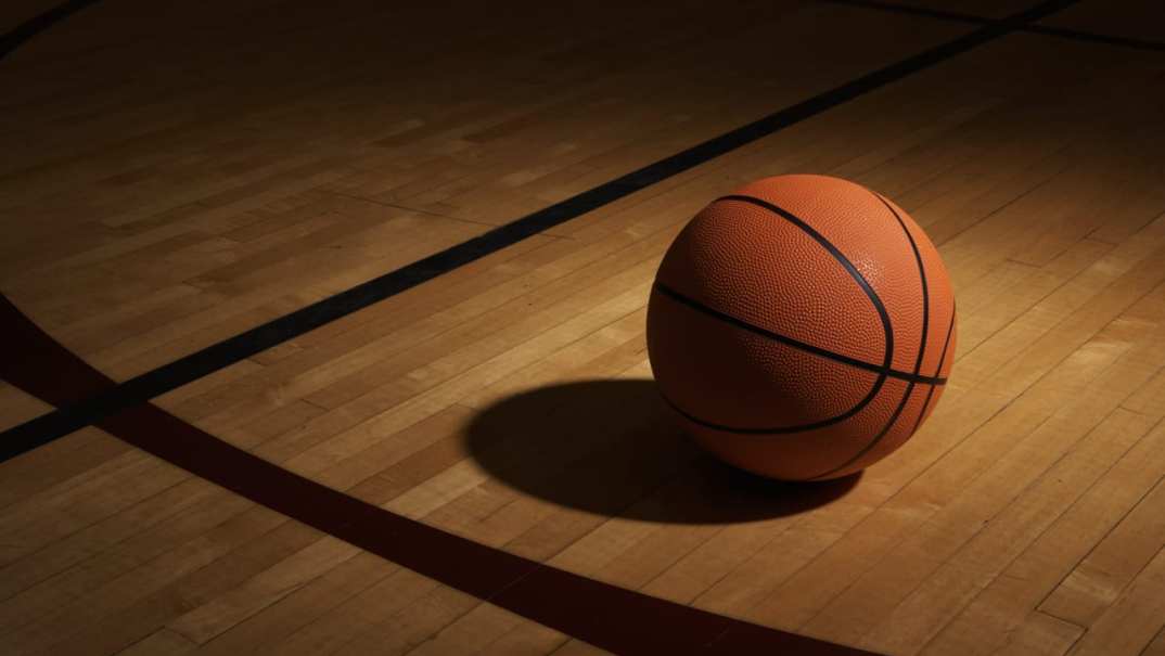 A basketball on a court