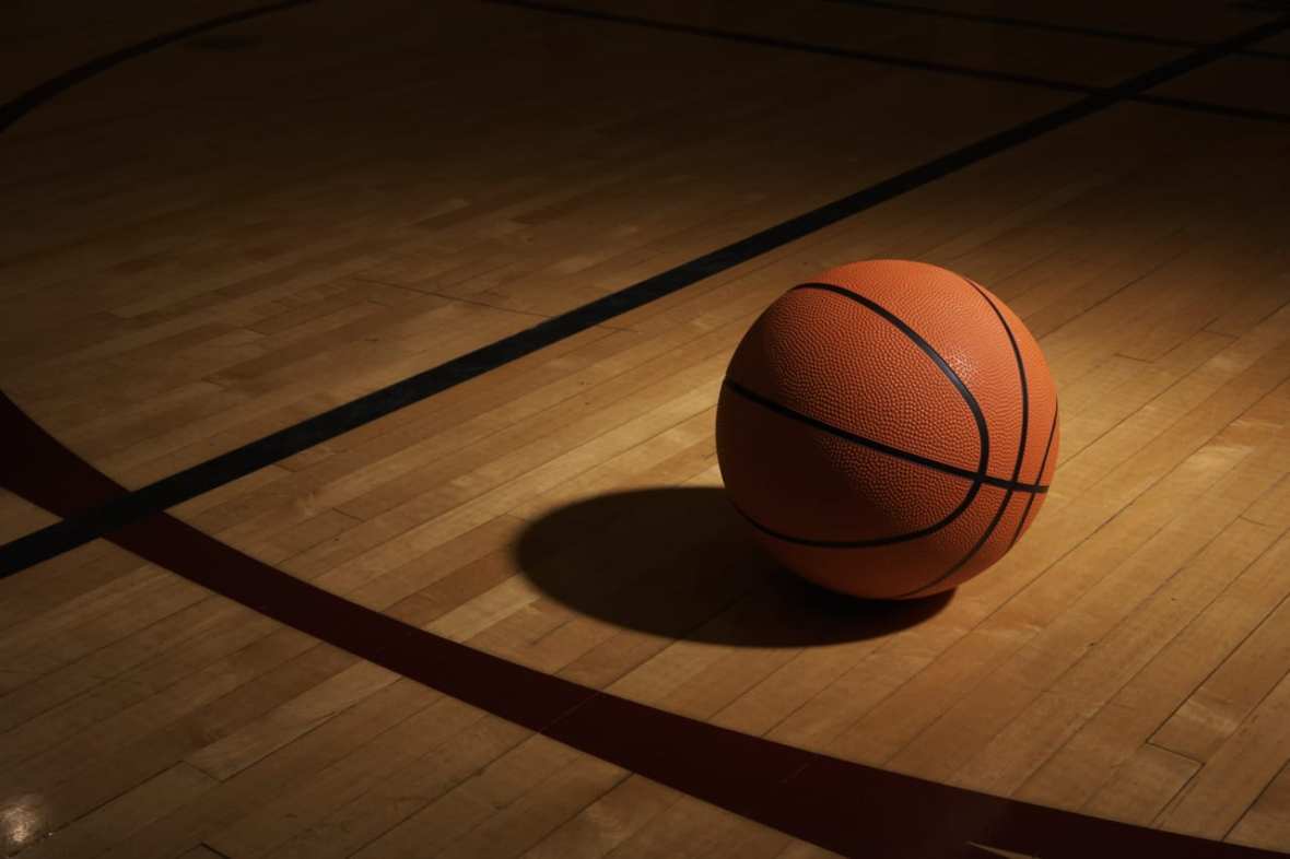 A basketball on a court