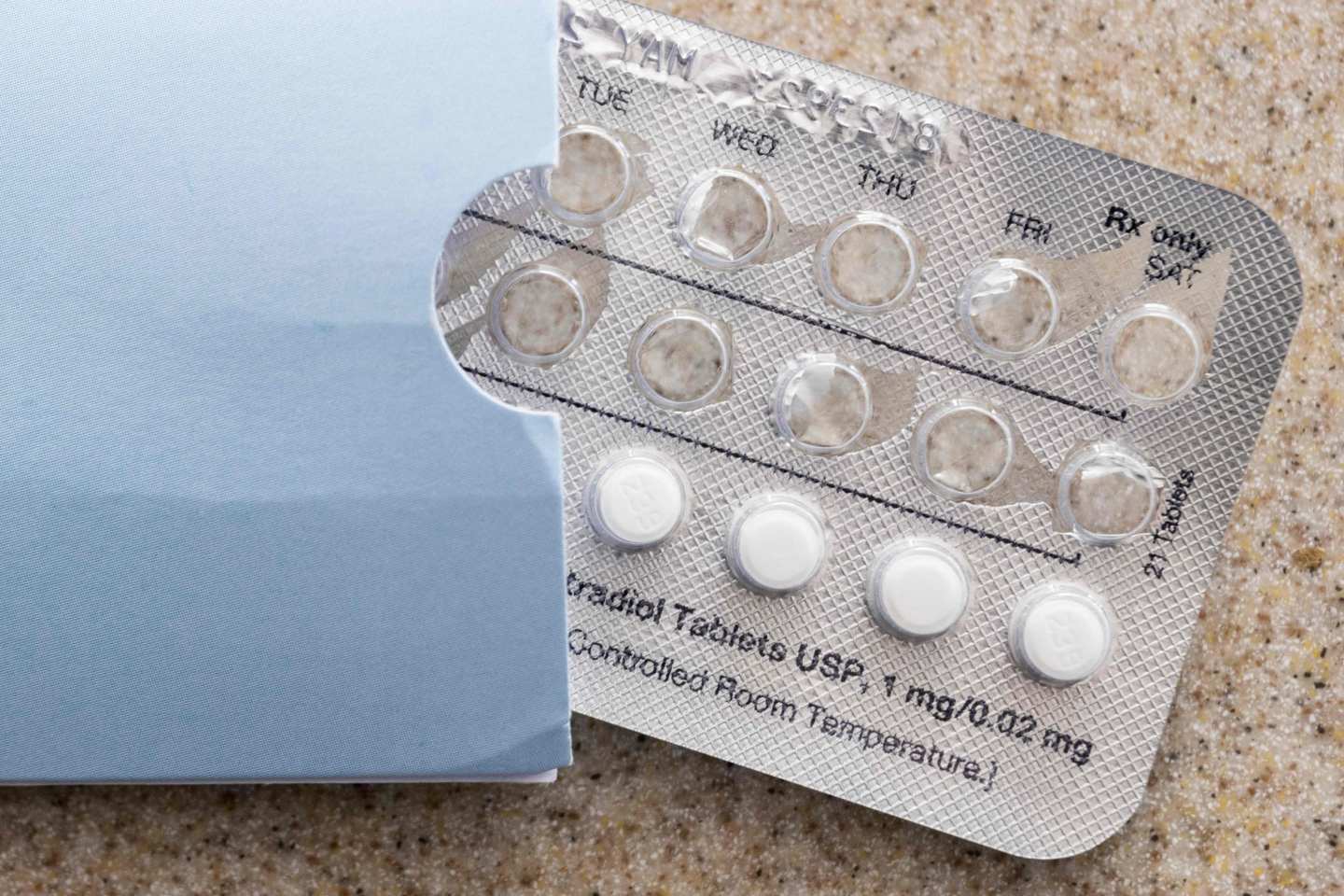 Birth control pills on a counter