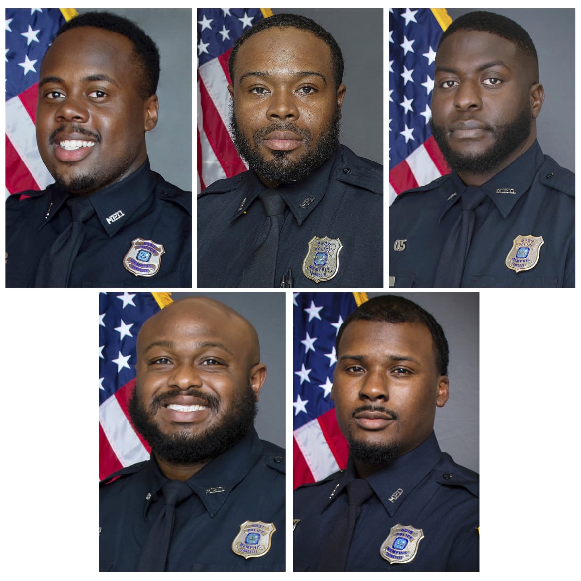 Memphis police officers Tadarrius Bean, Demetrius Haley, Emmitt Martin III, Desmond Mills, Jr. and Justin Smith