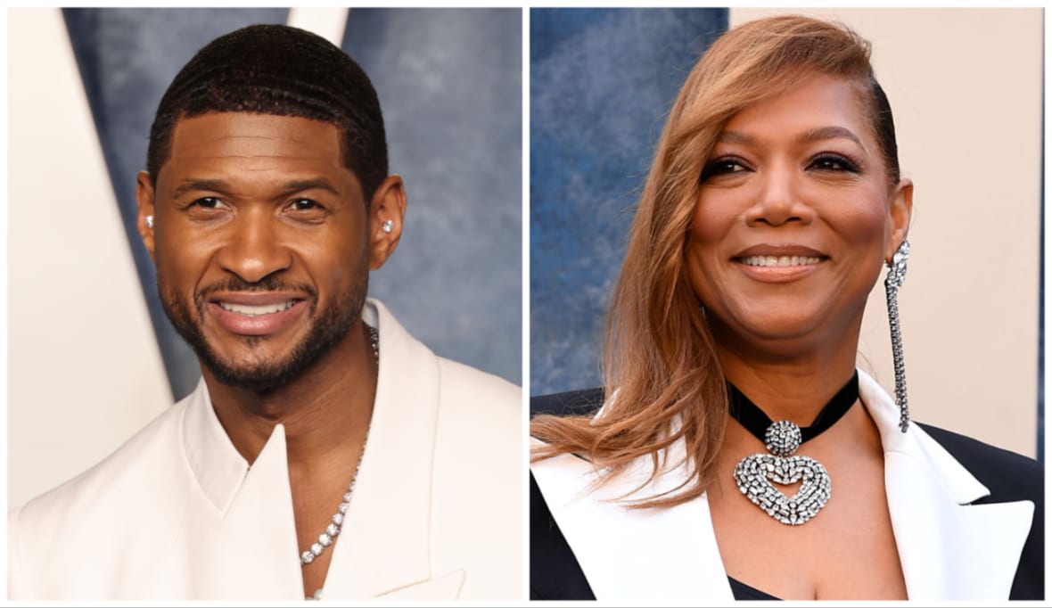 Usher gives Queen Latifah flowers during Vegas residency show