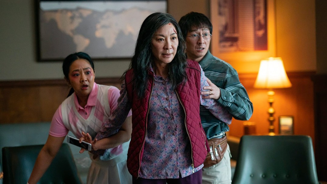 Actors Stephanie Hsu, Michelle Yeoh and Ke Huy Quan in "Everything Everywhere All at Once"