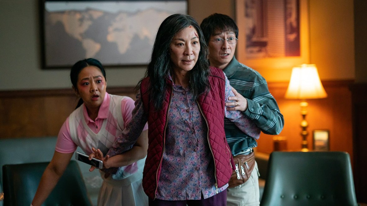 Actors Stephanie Hsu, Michelle Yeoh and Ke Huy Quan in "Everything Everywhere All at Once"