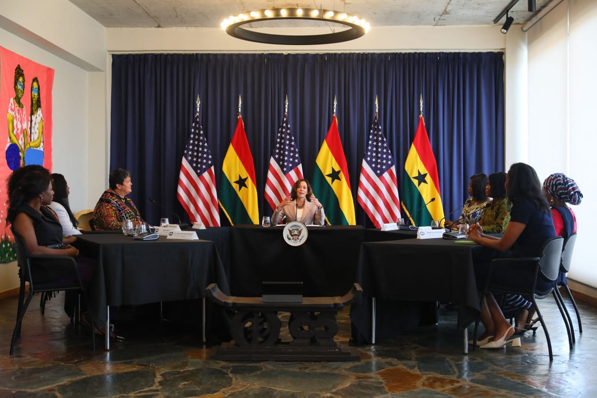 Vice President Kamala Harris in a meeting with Ghanaian female entrepreneurs