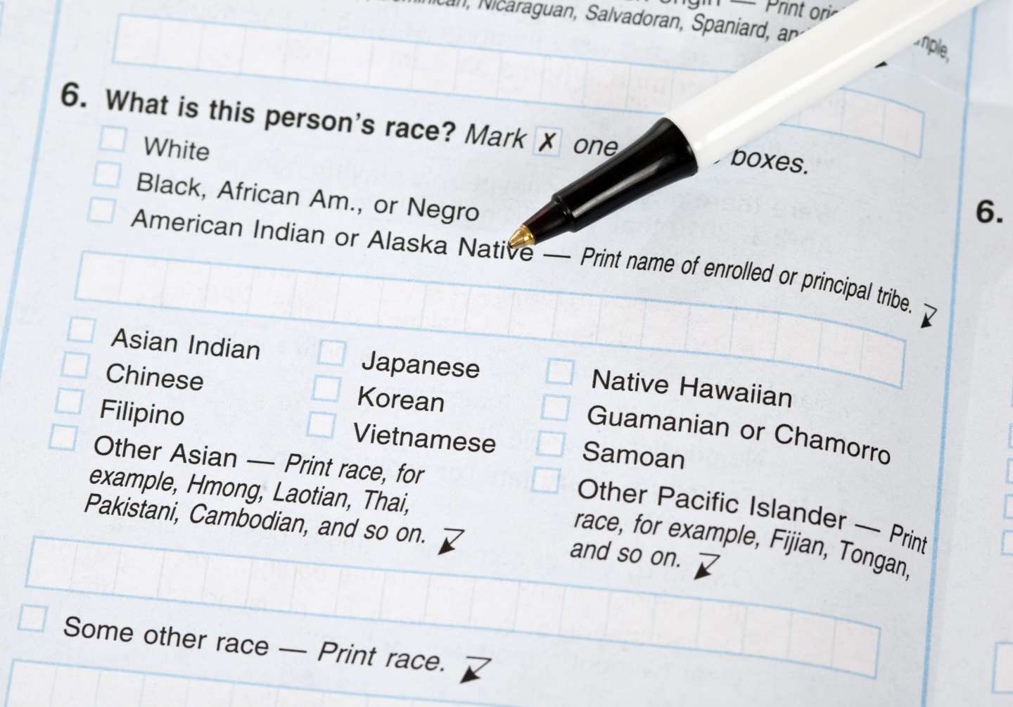 Part of a U.S. Census form